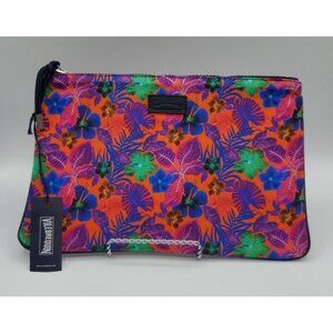 VILEBREQUIN Pink Blue Multicolored Hibiscus Floral Beach Pouch Clutch MEDIUM NWT